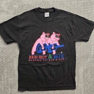 Vintage Red Hot And Blue Memphis BBQ T Shirt Adult Large Black Hanes Beefy T